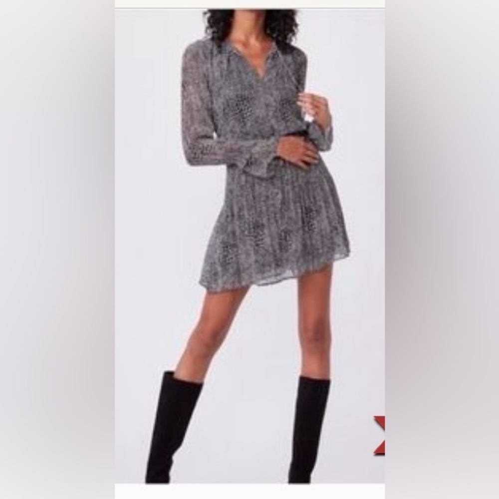 PAIGE Francie Crocodile Silk Long Sleeve Tiered Mini Dress szS